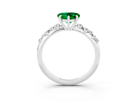 White gold Heart Cut Emerald Cluster Side Stone Solitaire Ring with Prong Setting_27