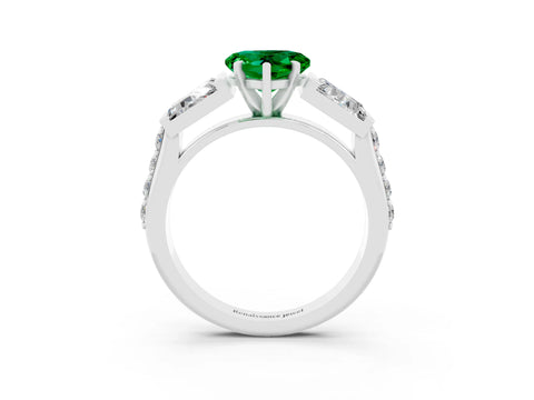White gold Heart Cut Emerald Engagement Ring with Baguette Side Stones and Channel Set Band_3