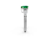 White gold Heart Cut Emerald Engagement Ring with Milgrain Channel Set Band and Prong Setting_2