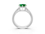 White gold Heart Cut Emerald Engagement Ring with Milgrain Channel Set Band and Prong Setting_3