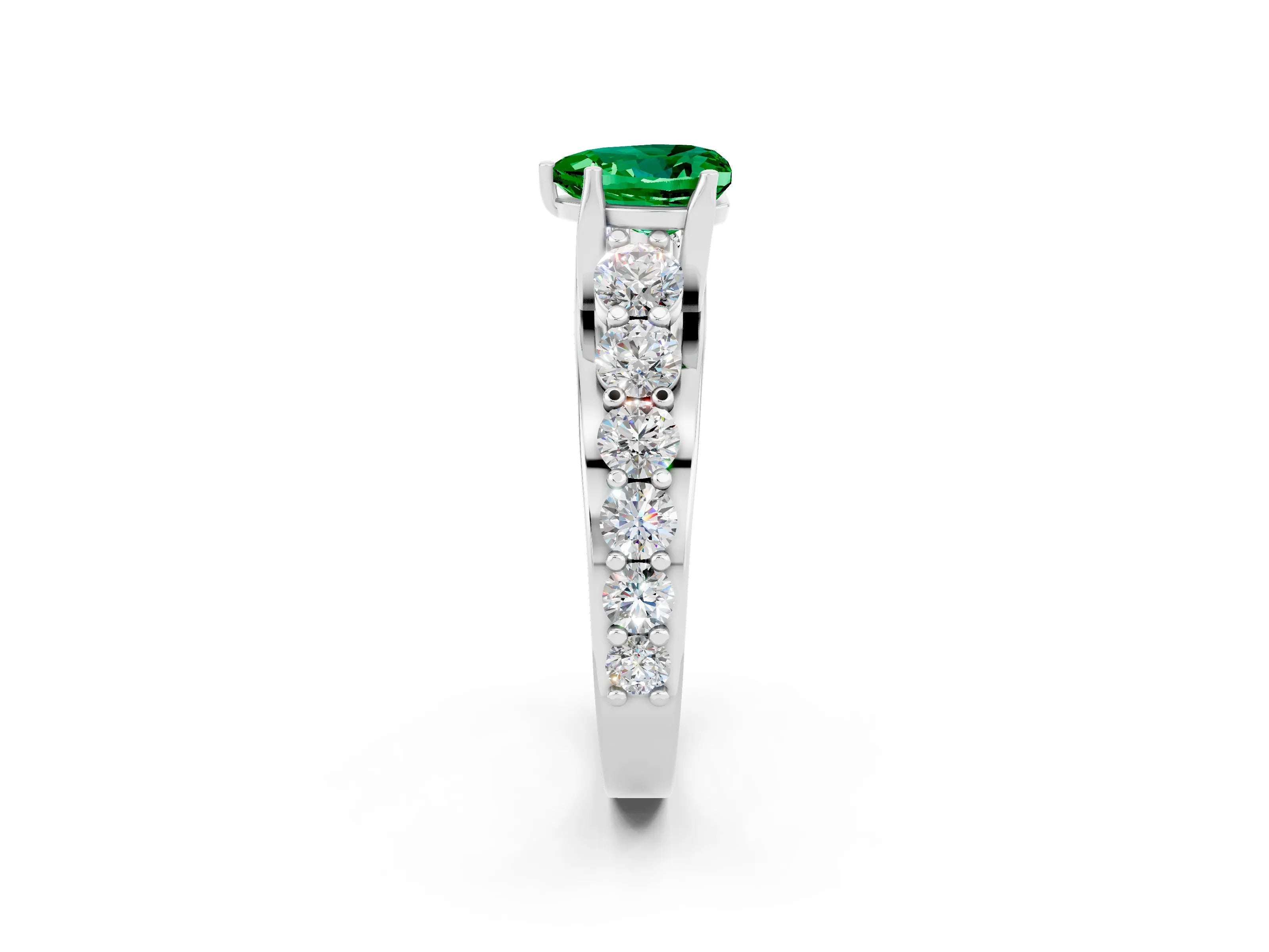 White gold Heart Cut Emerald Engagement Ring with Pavé Band and Four-Prong Setting_2