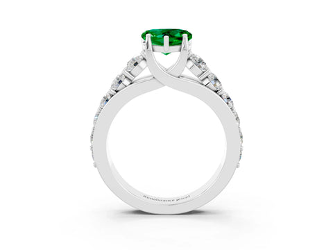 White gold Heart Cut Emerald Engagement Ring with Pavé Band and Four-Prong Setting_3