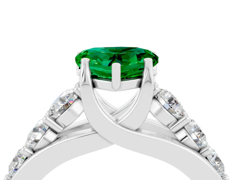 White gold Heart Cut Emerald Engagement Ring with Pavé Band and Four-Prong Setting_4