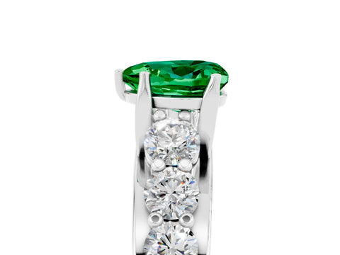 White gold Heart Cut Emerald Engagement Ring with Pavé Band and Four-Prong Setting_5