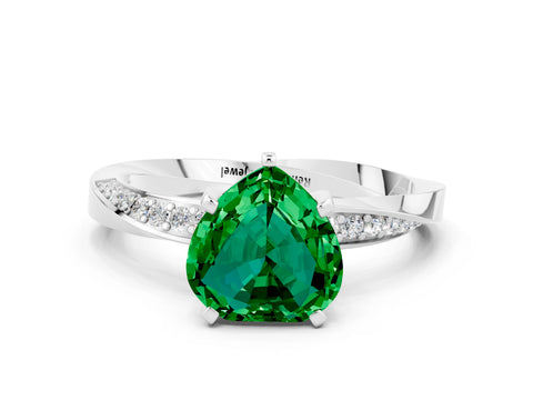 White gold Heart Cut Emerald Engagement Ring with Side Stone Accents and Four-Prong Setting_36