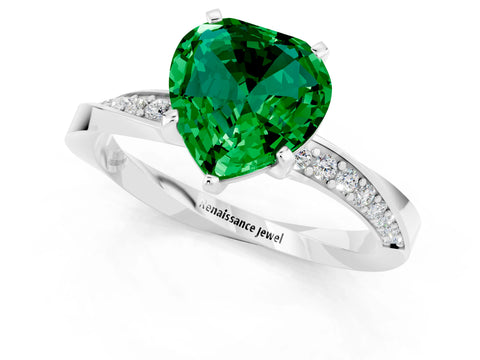 White gold Heart Cut Emerald Engagement Ring with Side Stone Accents and Four-Prong Setting_37