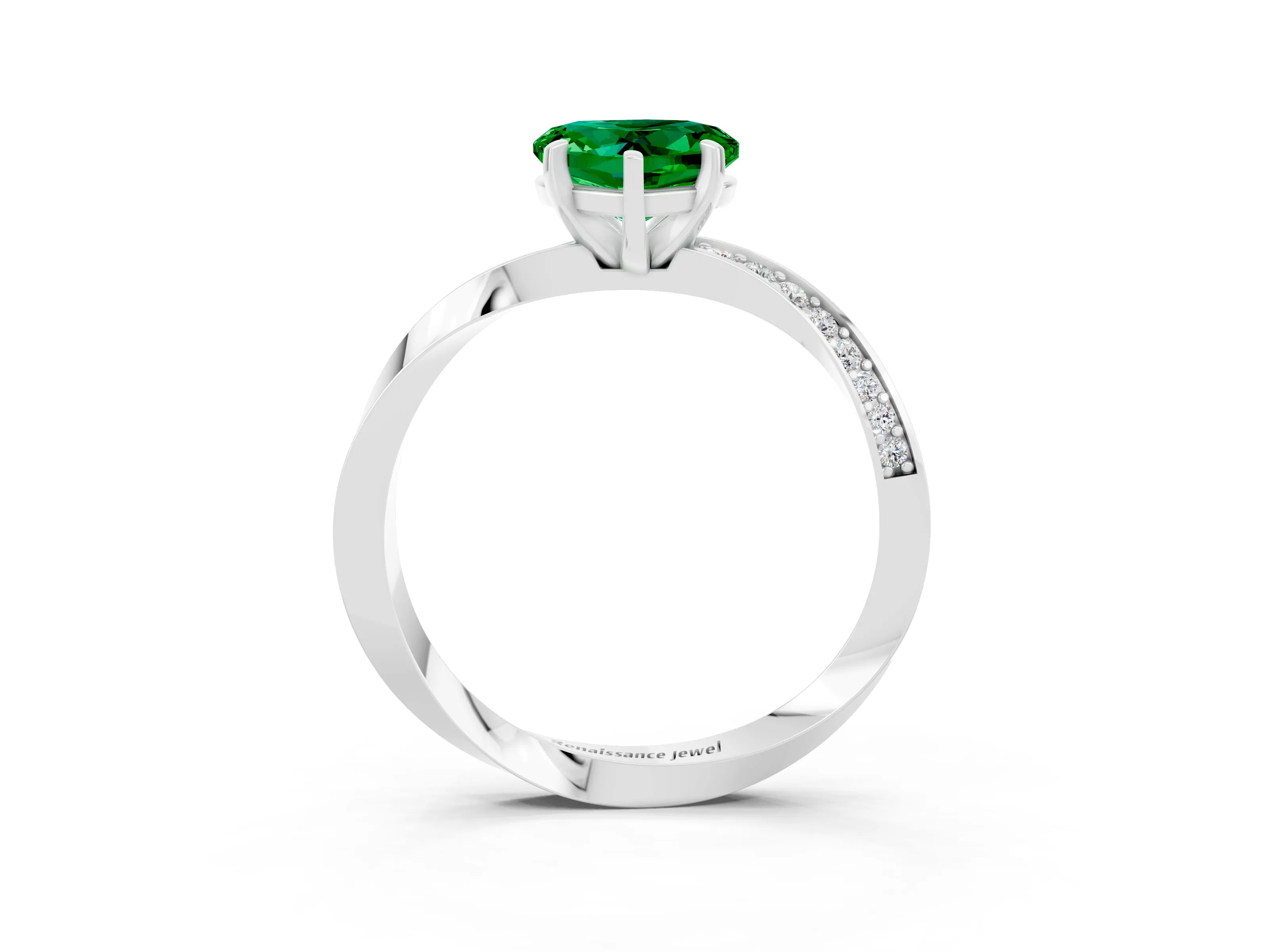 White gold Heart Cut Emerald Engagement Ring with Side Stone Accents and Four-Prong Setting_39