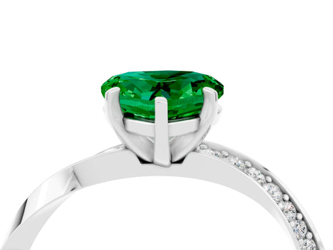 White gold Heart Cut Emerald Engagement Ring with Side Stone Accents and Four-Prong Setting_40
