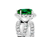 White gold Heart Cut Emerald Halo Ring with Round Split Shank and Prong Setting_65