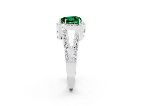 White gold Heart Cut Emerald Halo Ring with Split Shank U-Prong Band and Four-Prong Setting_2