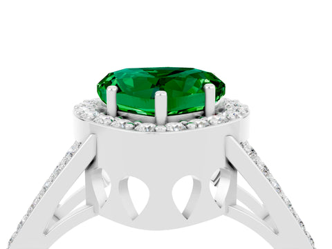 White gold Heart Cut Emerald Halo Ring with Split Shank U-Prong Band and Four-Prong Setting_4