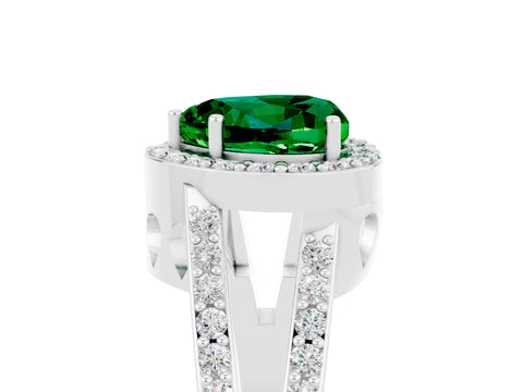 White gold Heart Cut Emerald Halo Ring with Split Shank U-Prong Band and Four-Prong Setting_5