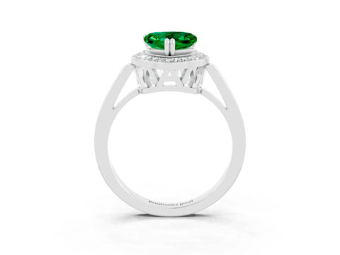 White gold Heart Cut Emerald Halo Ring with Split Shank and Four-Prong Setting_21