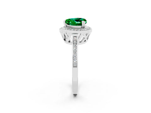 White gold Heart Cut Emerald Halo Ring with Split Shank and Four-Prong Setting_26