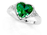 White gold Heart Cut Emerald Halo Ring with Tapered Band and Four-Prong Setting_1