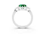 White gold Heart Cut Emerald Halo Ring with Tapered Band and Four-Prong Setting_3