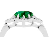 White gold Heart Cut Emerald Halo Ring with Tapered Band and Four-Prong Setting_4
