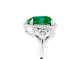 White gold Heart Cut Emerald Halo Ring with Tapered Band and Four-Prong Setting_5