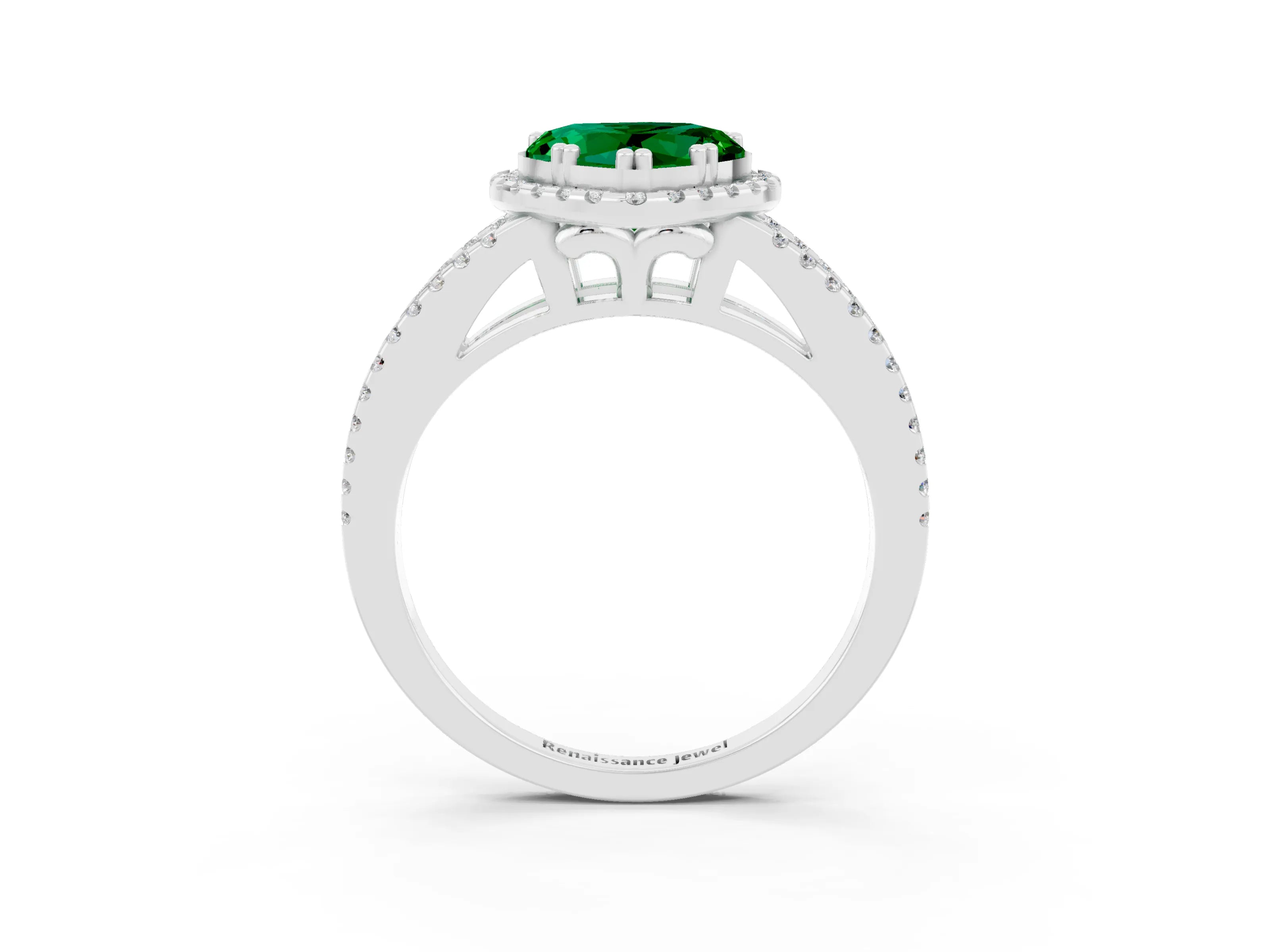 White gold Heart Cut Emerald Halo Split Shank Engagement Ring_15
