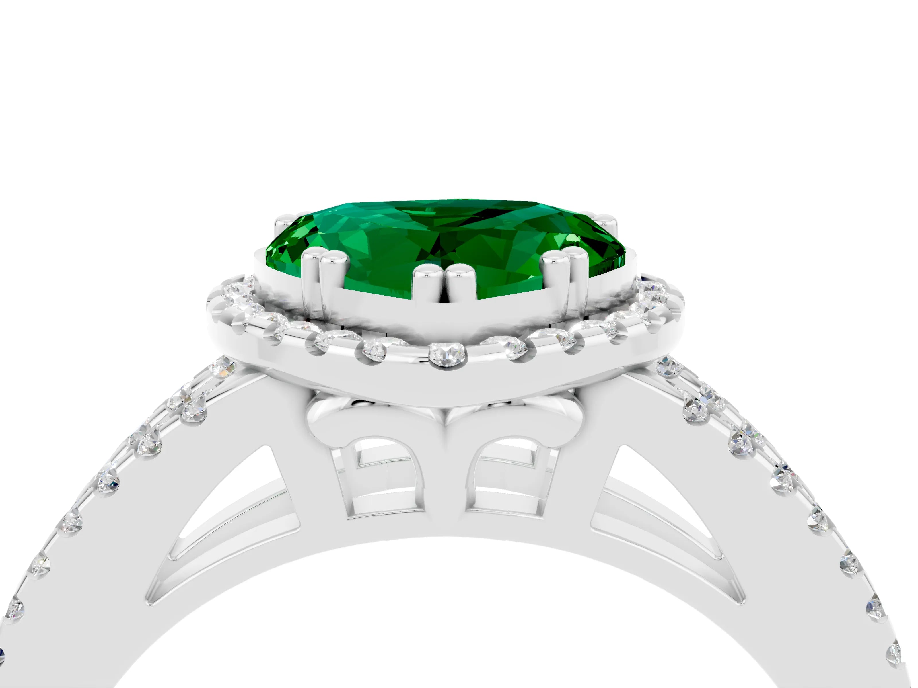 White gold Heart Cut Emerald Halo Split Shank Engagement Ring_16