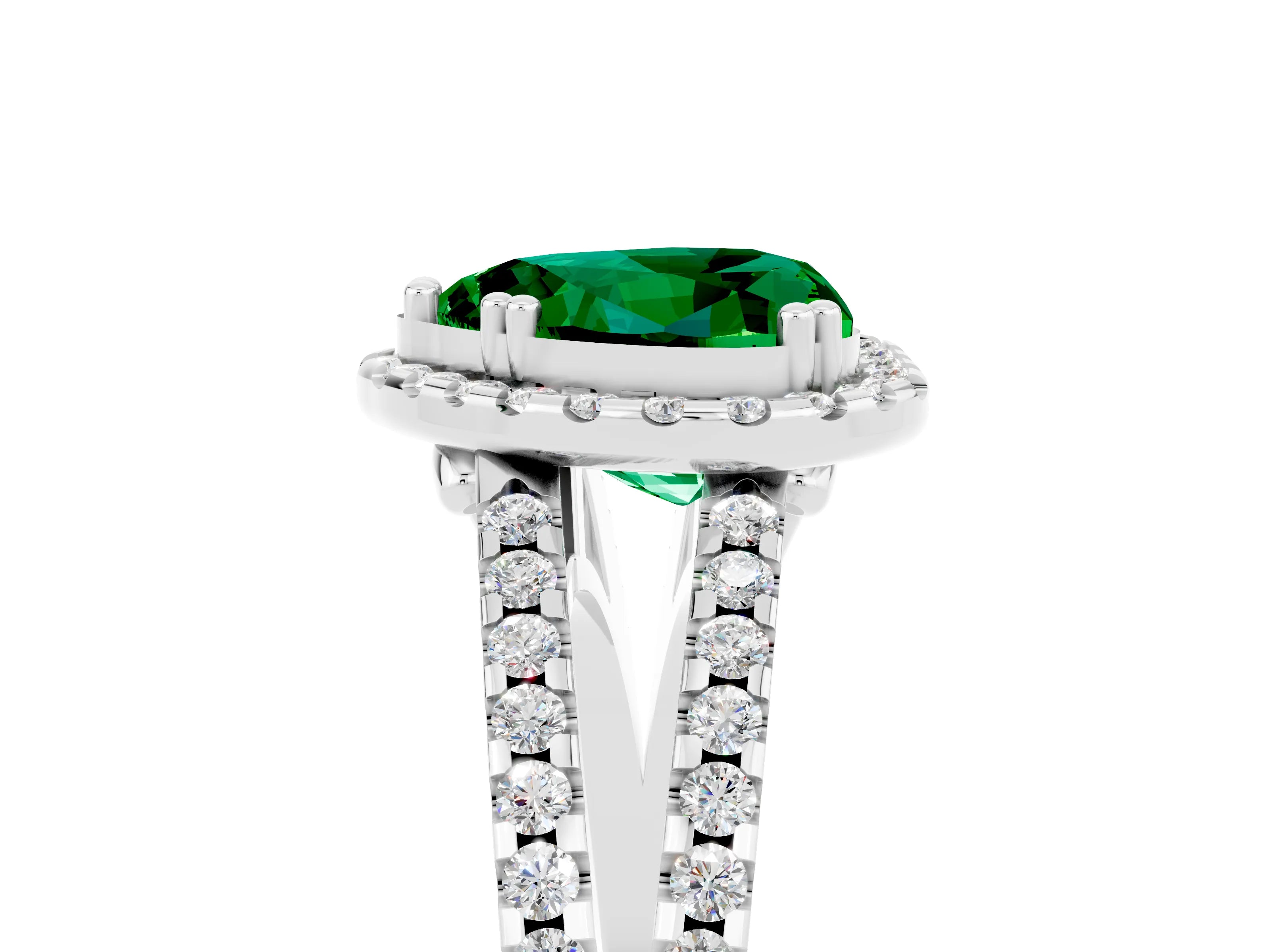 White gold Heart Cut Emerald Halo Split Shank Engagement Ring_17