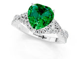 White gold Heart Cut Emerald Halo Twist Band Solitaire Prong Setting Ring_1