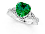 White gold Heart Cut Emerald  Halo Twist Band Solitaire Prong Setting Ring_25