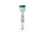 White gold Heart Cut Emerald Halo Twist Band Solitaire Prong Setting Ring_2
