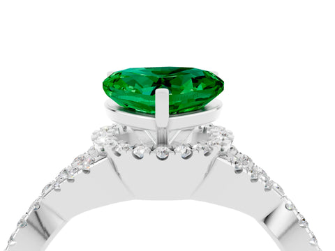 White gold Heart Cut Emerald Halo Twist Band Solitaire Prong Setting Ring_4