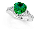 White gold Heart Cut Emerald  Halo Twist Band Solitaire Prong Setting Ring_55
