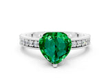 White gold Heart Cut Emerald Milgrain Pavé Engagement Ring with Four-Prong Setting_12