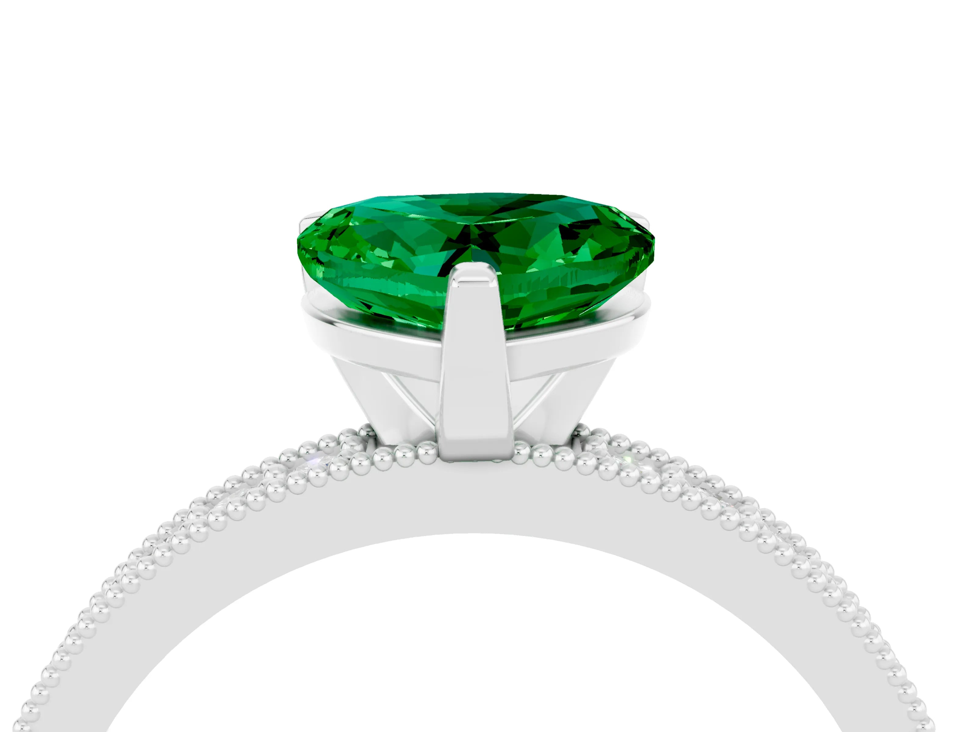 White gold Heart Cut Emerald Milgrain Pavé Engagement Ring with Four-Prong Setting_16