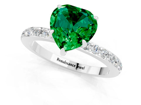 White gold Heart Cut Emerald Pavé Engagement Ring with Round  Accents and Prong Setting_25