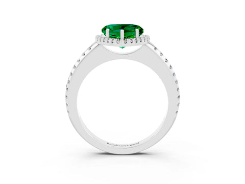 White gold Heart Cut Emerald Pavé Halo Ring with Four-Prong Setting_15