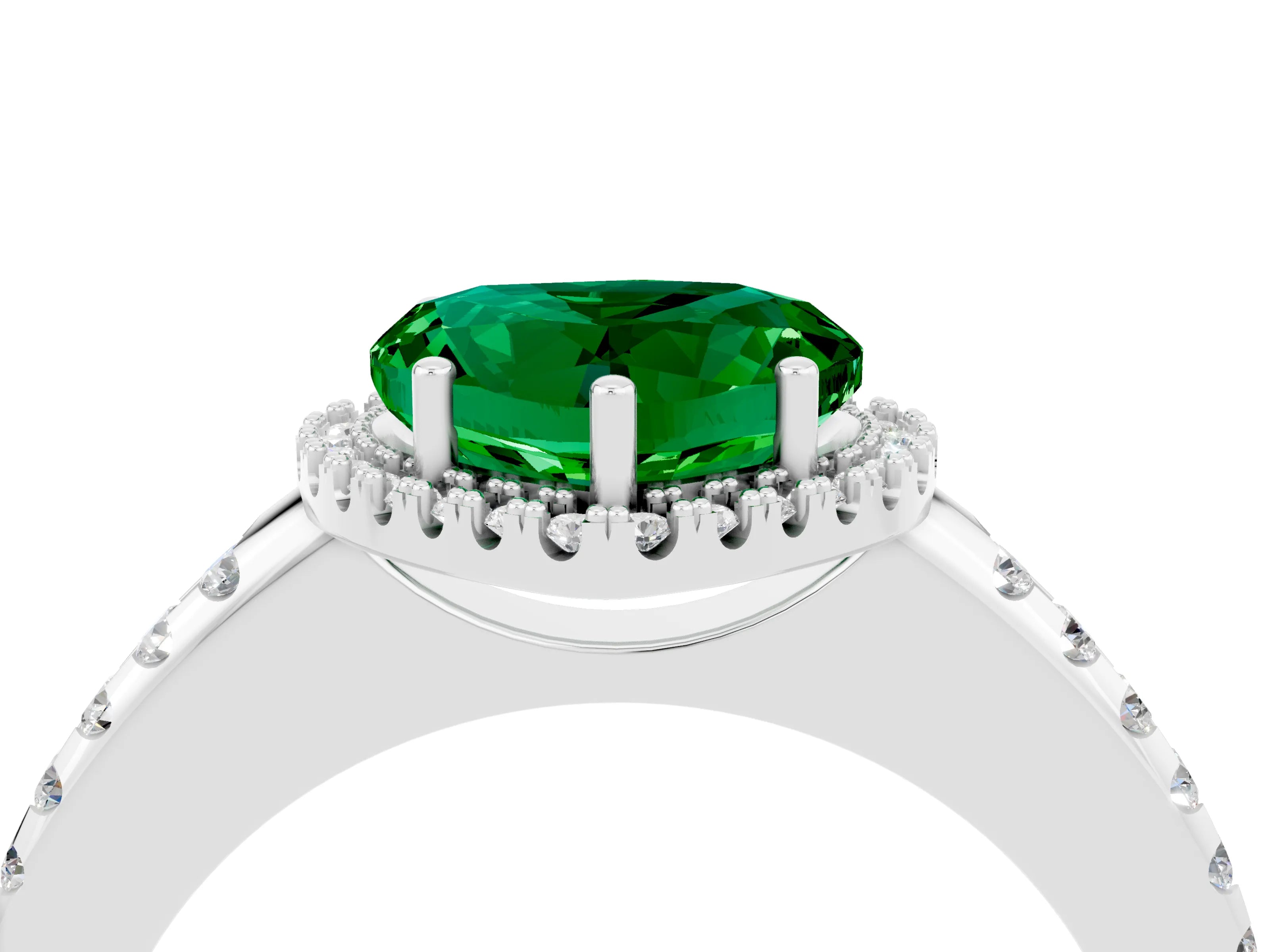 White gold Heart Cut Emerald Pavé Halo Ring with Four-Prong Setting_16