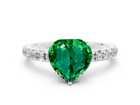 White gold Heart Cut Emerald Pavé Solitaire Engagement Ring with Four-Prong Setting_12