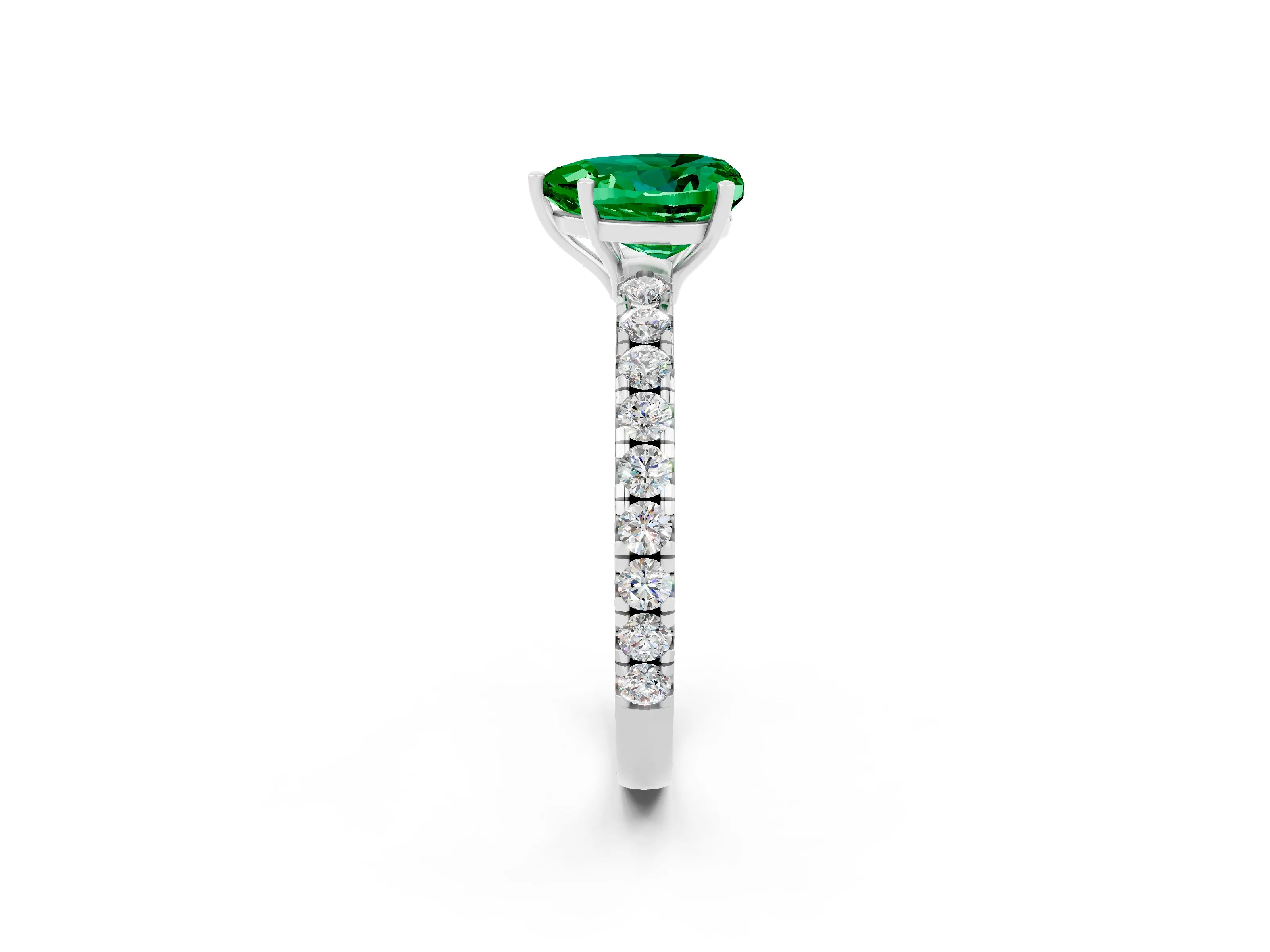 White gold Heart Cut Emerald Pavé Solitaire Engagement Ring with Four-Prong Setting_14