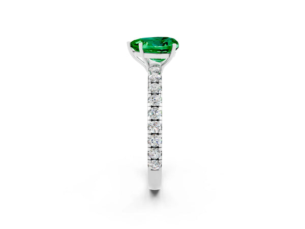 Silver Heart Cut Emerald Pavé Solitaire Engagement Ring with Four-Prong Setting