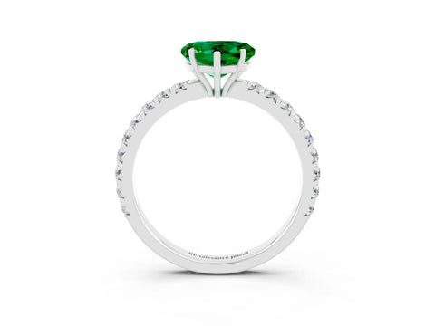 White gold Heart Cut Emerald Pavé Solitaire Engagement Ring with Four-Prong Setting_15