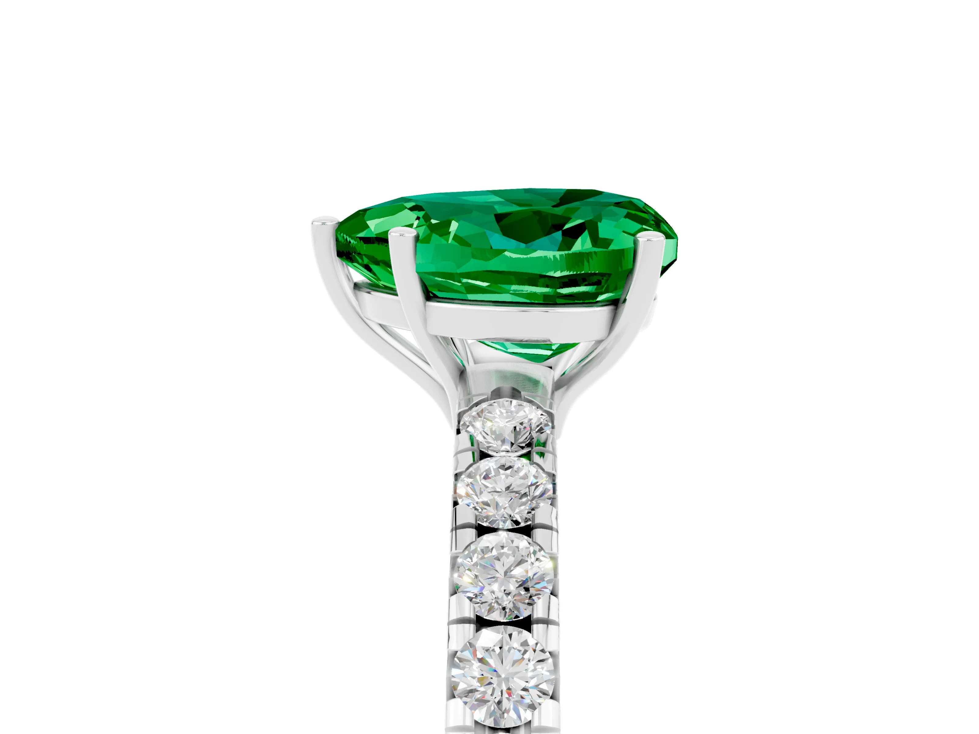 White gold Heart Cut Emerald Pavé Solitaire Engagement Ring with Four-Prong Setting_17