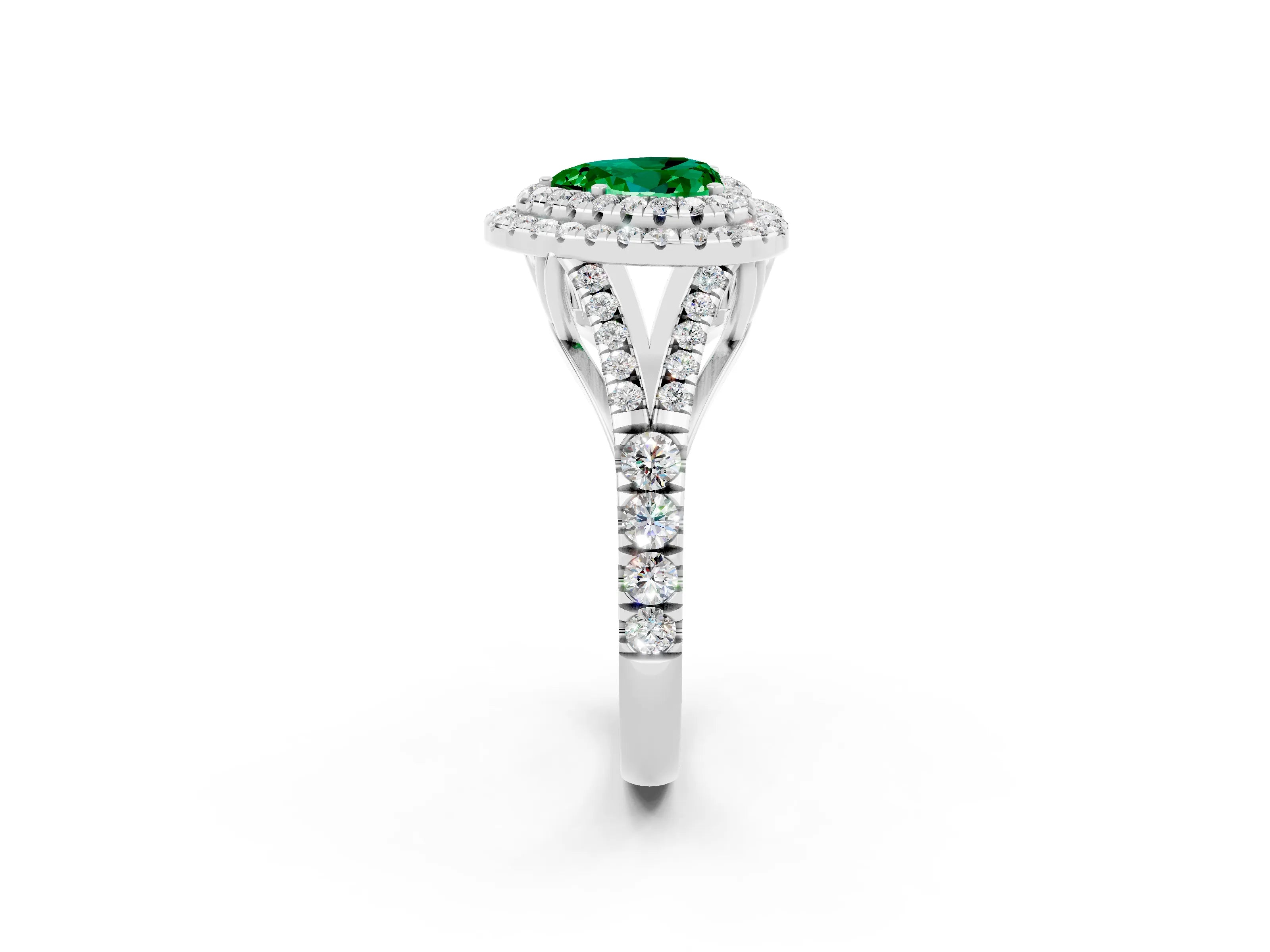 White gold Heart Cut Emerald Pavé Split Shank Double Halo Engagement Ring_2