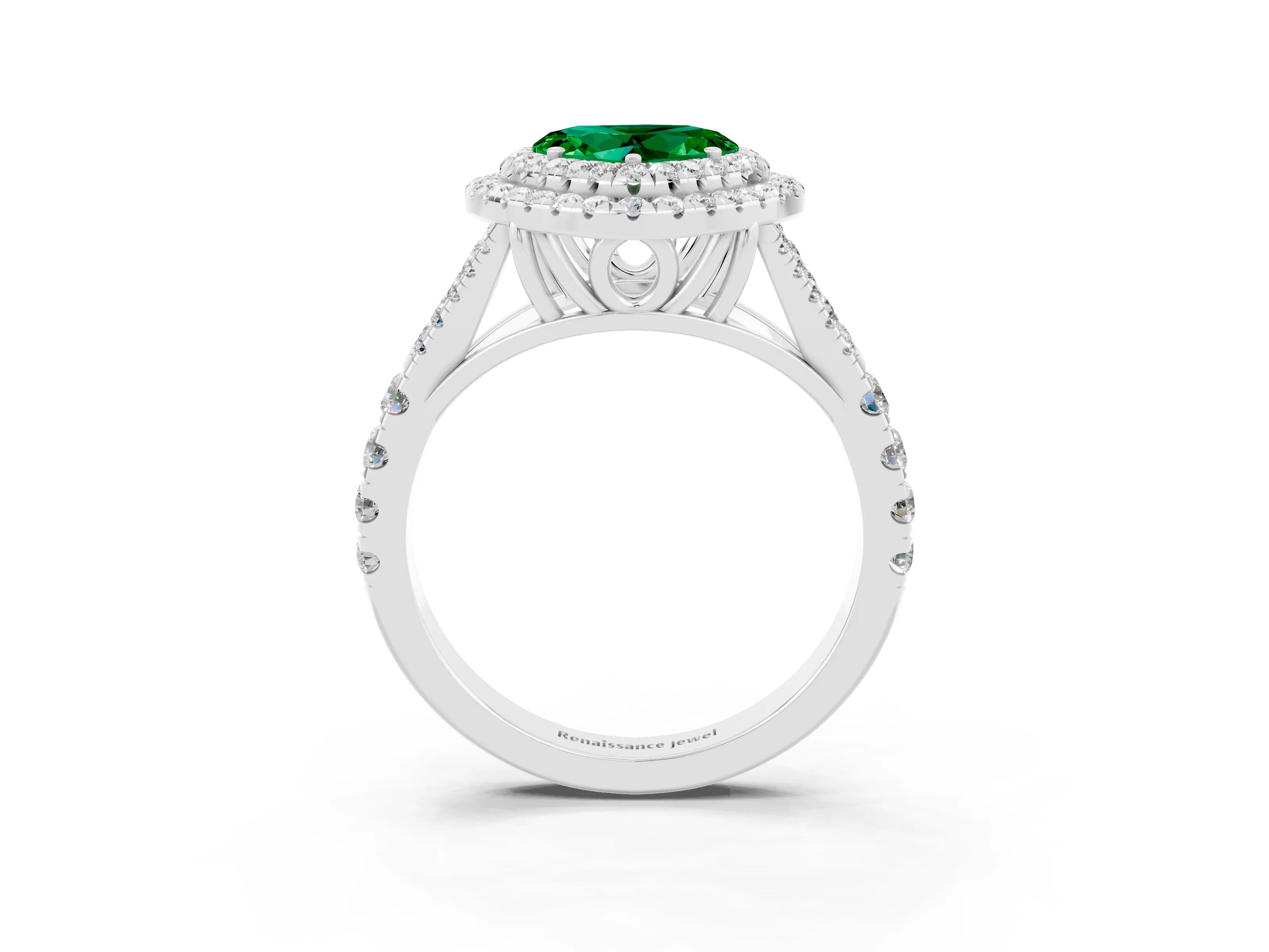 White gold Heart Cut Emerald Pavé Split Shank Double Halo Engagement Ring_3