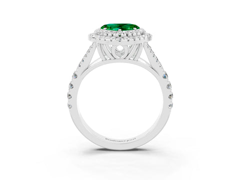White gold Heart Cut Emerald Pavé Split Shank Double Halo Engagement Ring_3
