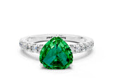 White gold Heart Cut Emerald Pave Band Solitaire Ring with Four-Prong Setting_24