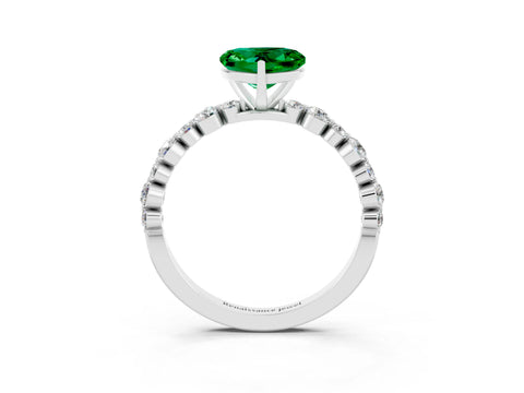 White gold Heart Cut Emerald Prong Set Engagement Ring with Pavé Band_3