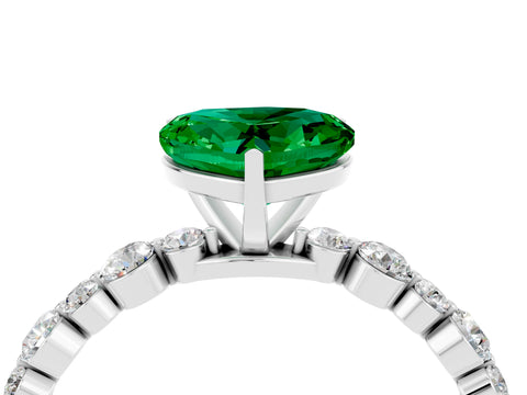 White gold Heart Cut Emerald Prong Set Engagement Ring with Pavé Band_4