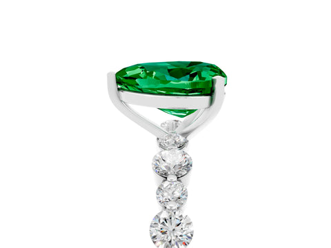 White gold Heart Cut Emerald Prong Set Engagement Ring with Pavé Band_5