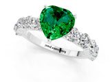 White gold Heart Cut Emerald Prong Setting with Side Stones on a Pave Band_1