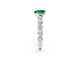 White gold Heart Cut Emerald Prong Setting with Side Stones on a Pave Band_2