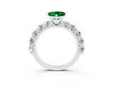 White gold Heart Cut Emerald Prong Setting with Side Stones on a Pave Band_3